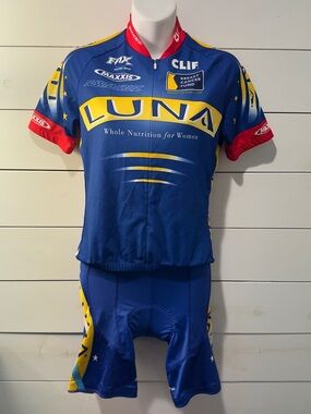 Pro LUNA Triathlon Team Cycling Jersey & Shorts - Blue / Yellow / Red